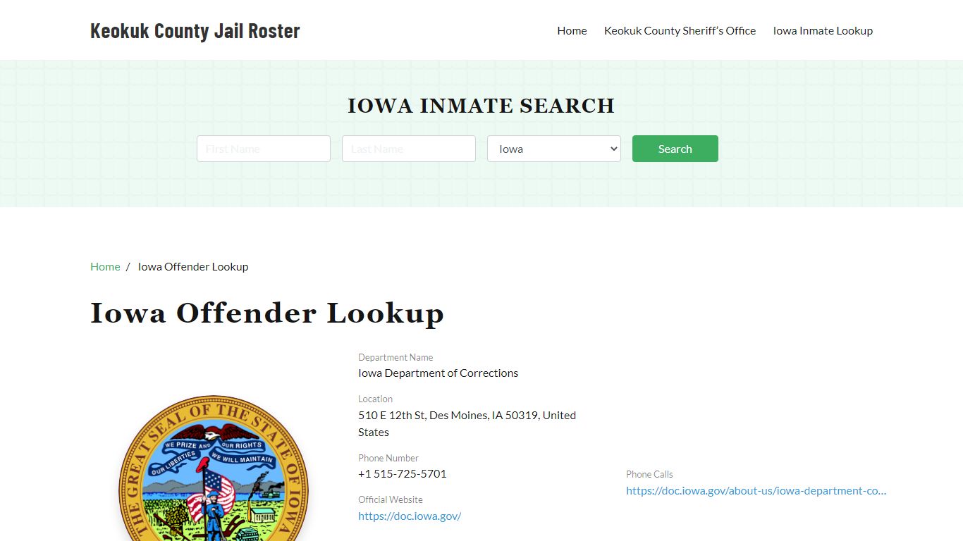 Iowa Inmate Search, Jail Rosters - Keokuk County Jail